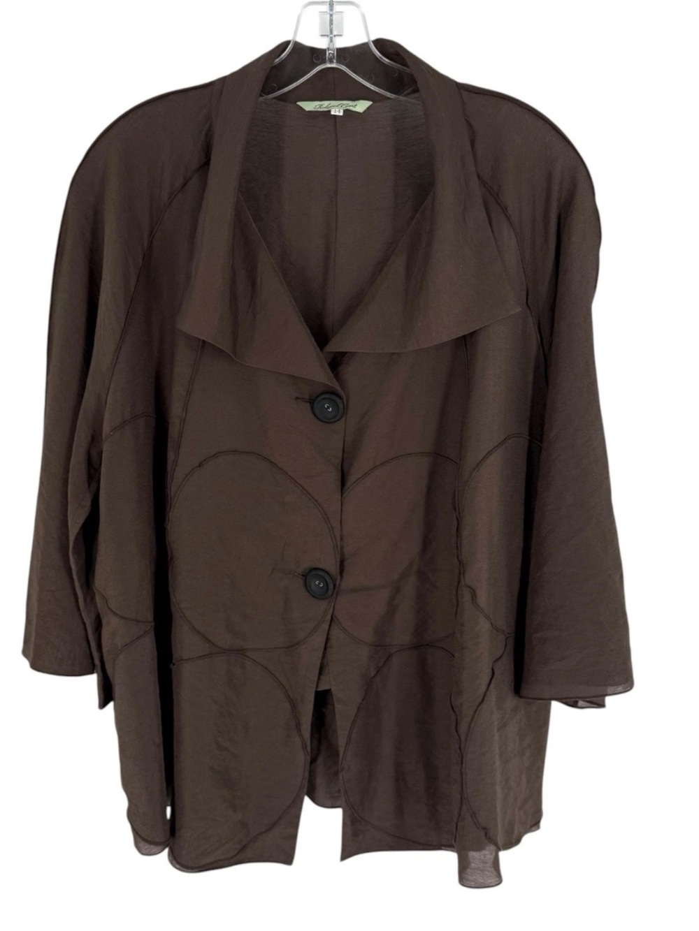 Redwood Court Silk Blend Blouse Womens Size 14 Brown Flowy Artsy Topper Pockets